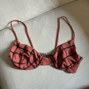 Acacia Swimwear Underwire Bikini Top Plaid Embroidery